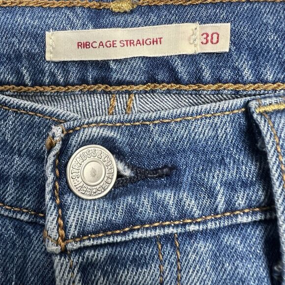 Levi Ribcage Straight Jeans Sz 30 x 29L High Rise Button Fly Medium Wash - Picture 7 of 10